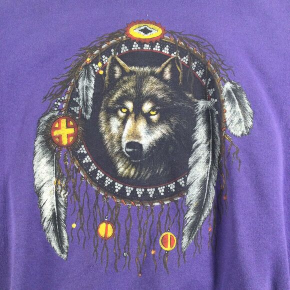 Vintage 90s Native Wolf Sweater Large Purple Long Sleeve Mens Pullover USA - Picture 3 of 8